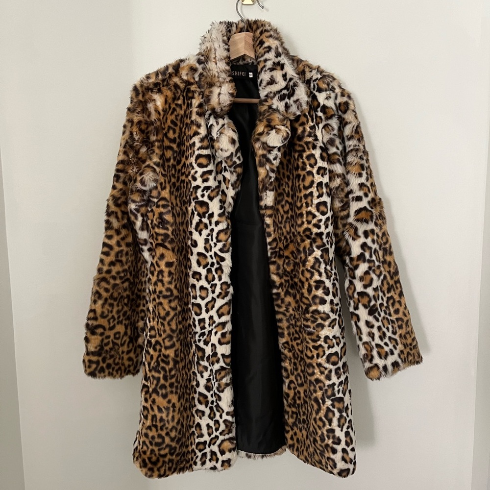 Faux Fur Leopard Coat - Small